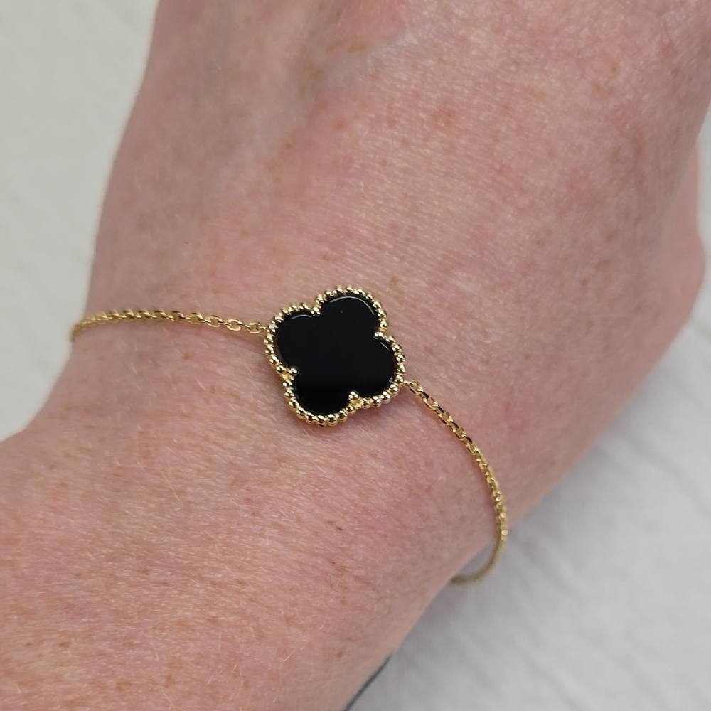 Sterling Silver Black Clover Bracelet